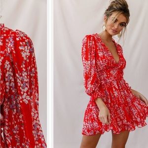 Red Floral Ruffle Dress 🌹